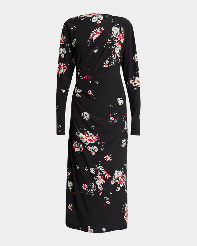Trudie Floral Draped Long-Sleeve Dress